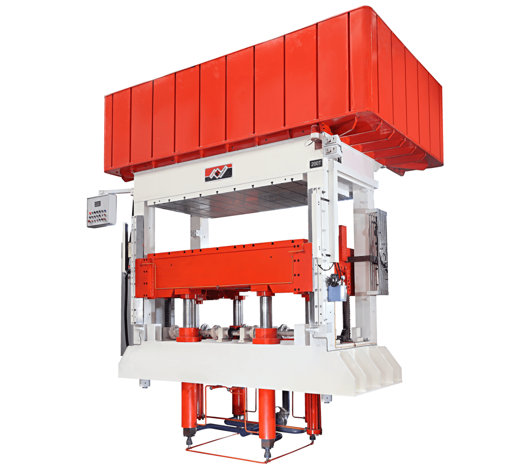 200-T,-4-column,-up-stroking-hydraulic-moulding-press-with-slide-equalizer-and-energy-saving-servo-pump-system